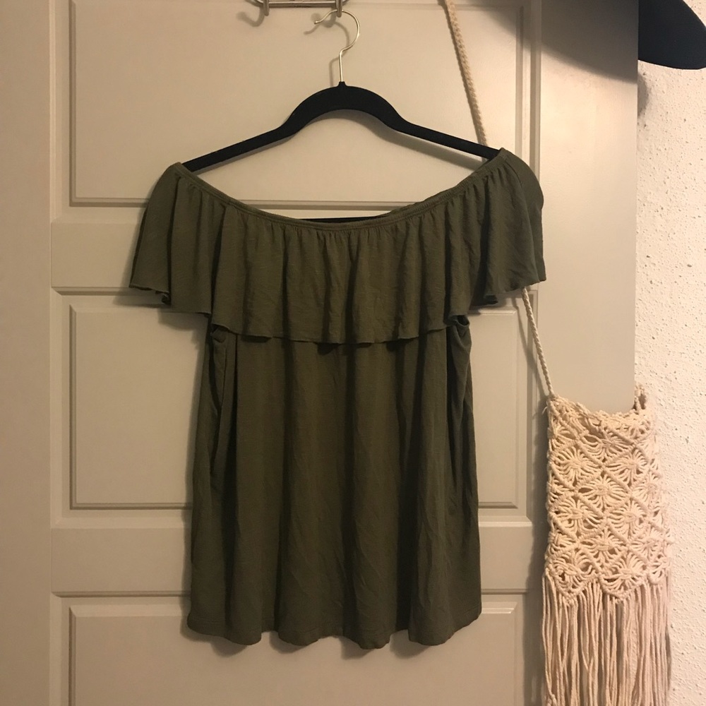 Army Green Off the Shoulder Top